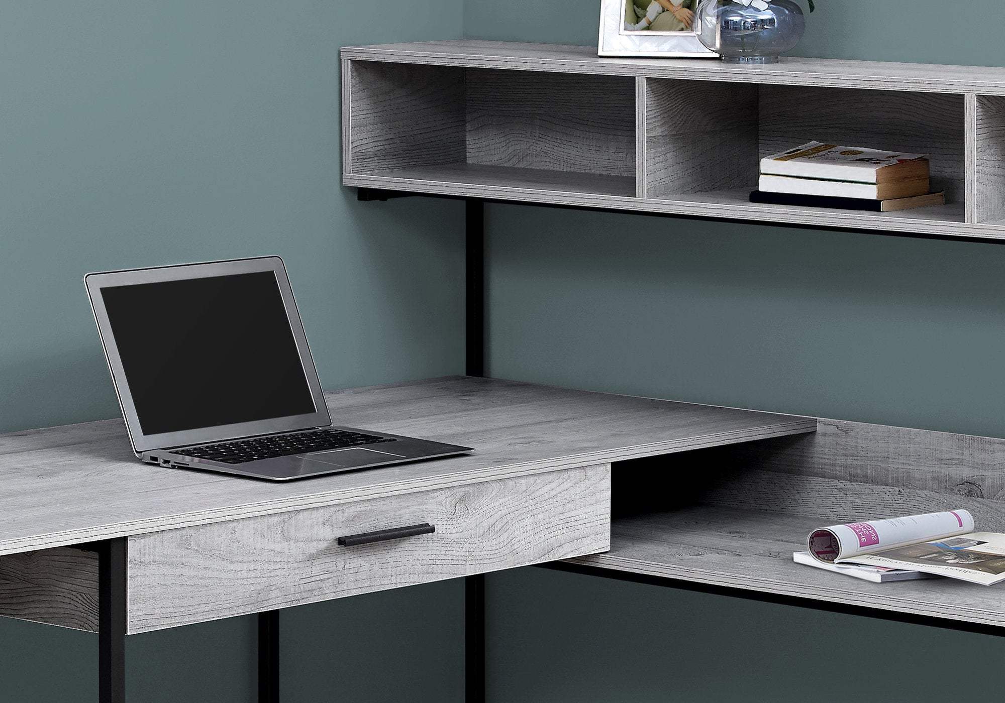 I 7160 - COMPUTER DESK - GREY / BLACK METAL CORNER BY MONARCH SPECIALTIES INC