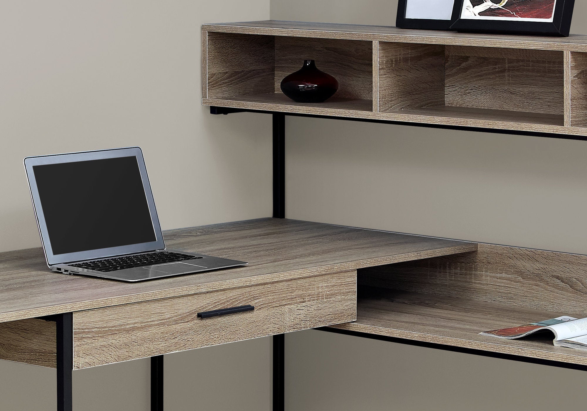 7161 - COMPUTER DESK - DARK TAUPE / BLACK METAL CORNER BY MONARCH SPECIALTIES INC