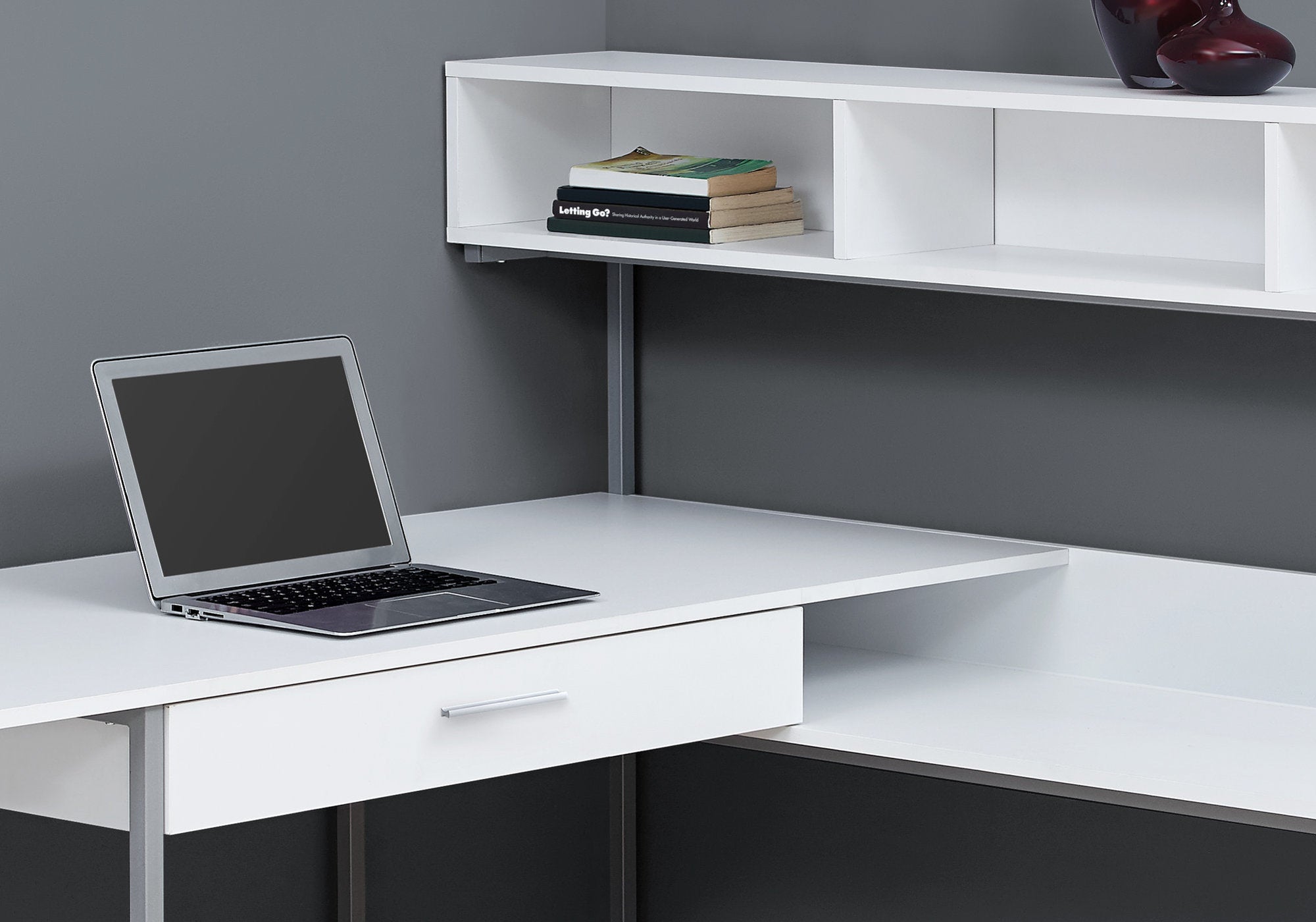 I 7162 - COMPUTER DESK - WHITE / SILVER METAL CORNER BY MONARCH SPECIALTIES INC
