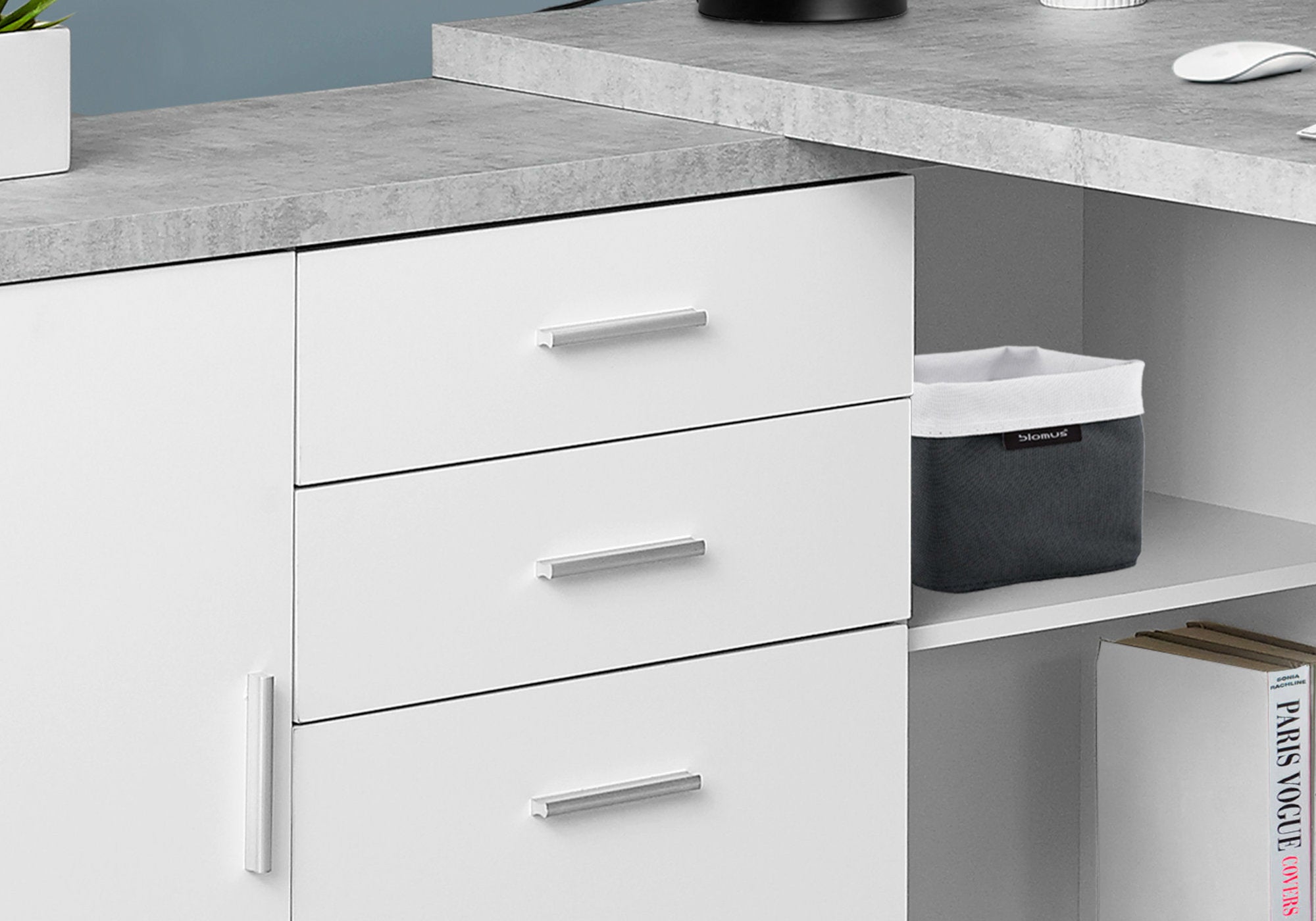 I 7288 - COMPUTER DESK - 60"L WHITE / CEMENT-LOOK LEFT/RIGHT FACE  BY MONARCH SPECIALTIES INC
