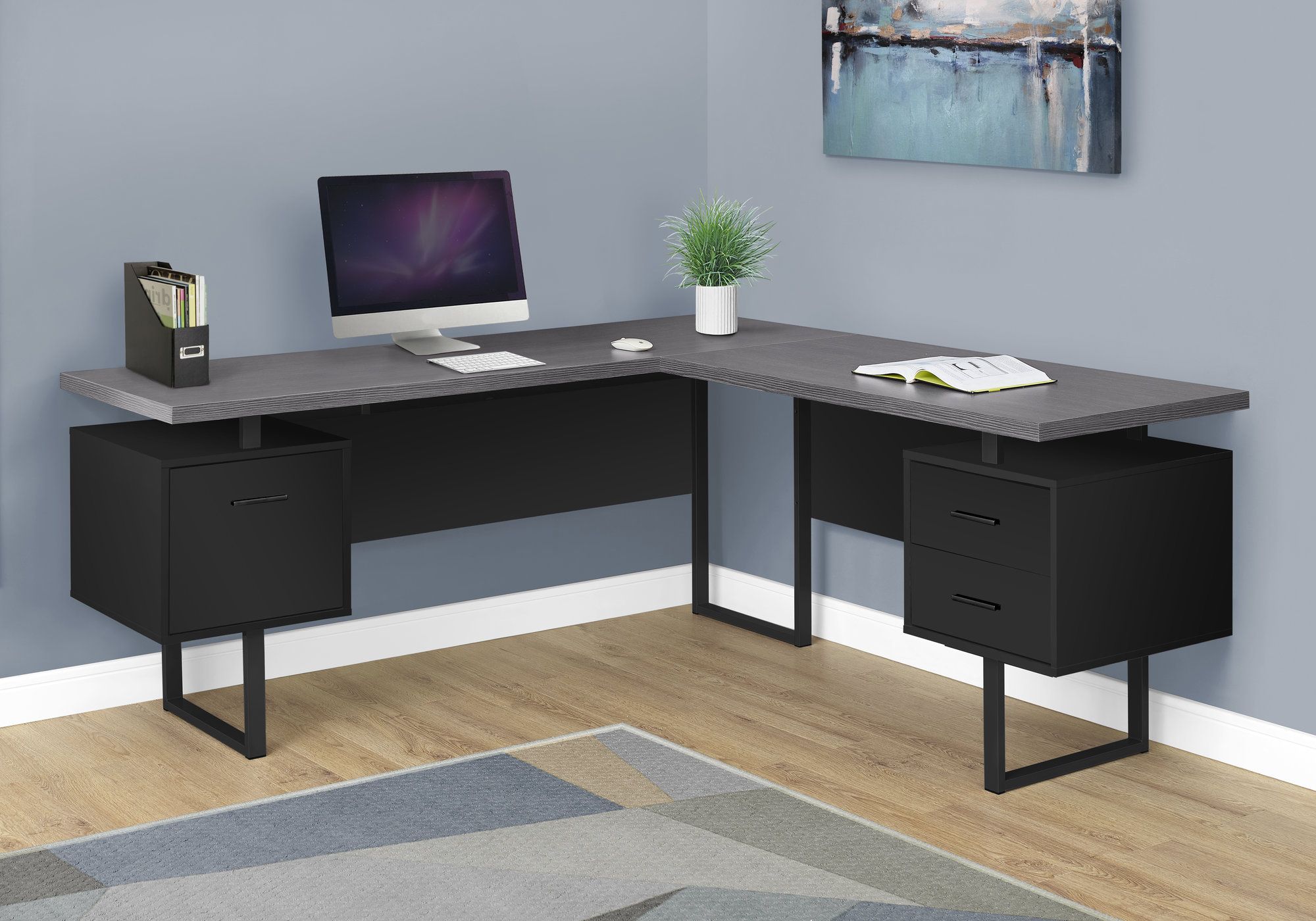 I 7432 - COMPUTER DESK - 70"L / BLACK / GREY TOP LEFT/RIGHT FACING BY MONARCH SPECIALTIES INC