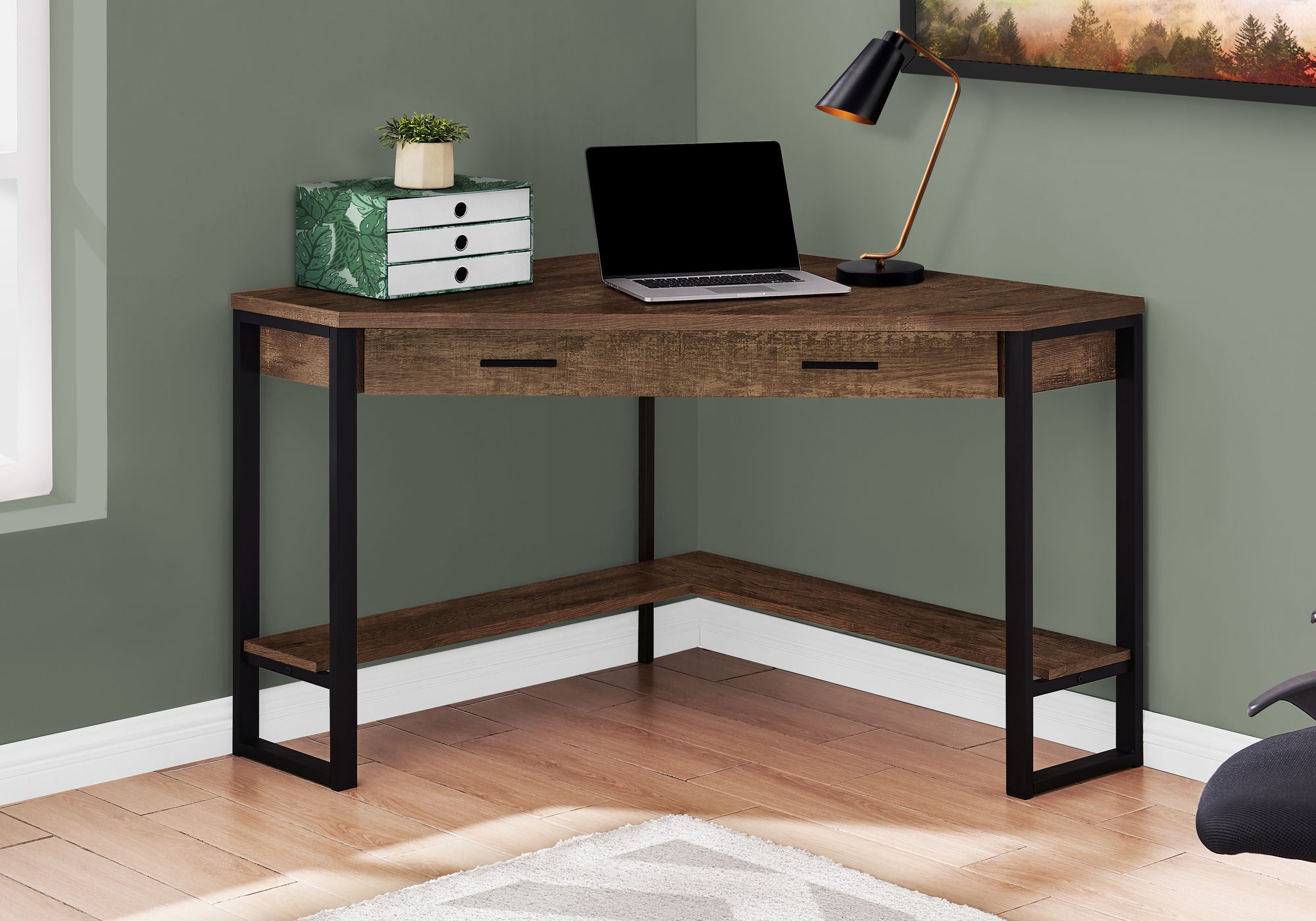 I 7504 - COMPUTER DESK - 42"L / BROWN RECLAIMED WOOD CORNER  BY MONARCH SPECIALTIES INC